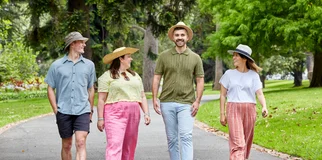 Group friends walking park